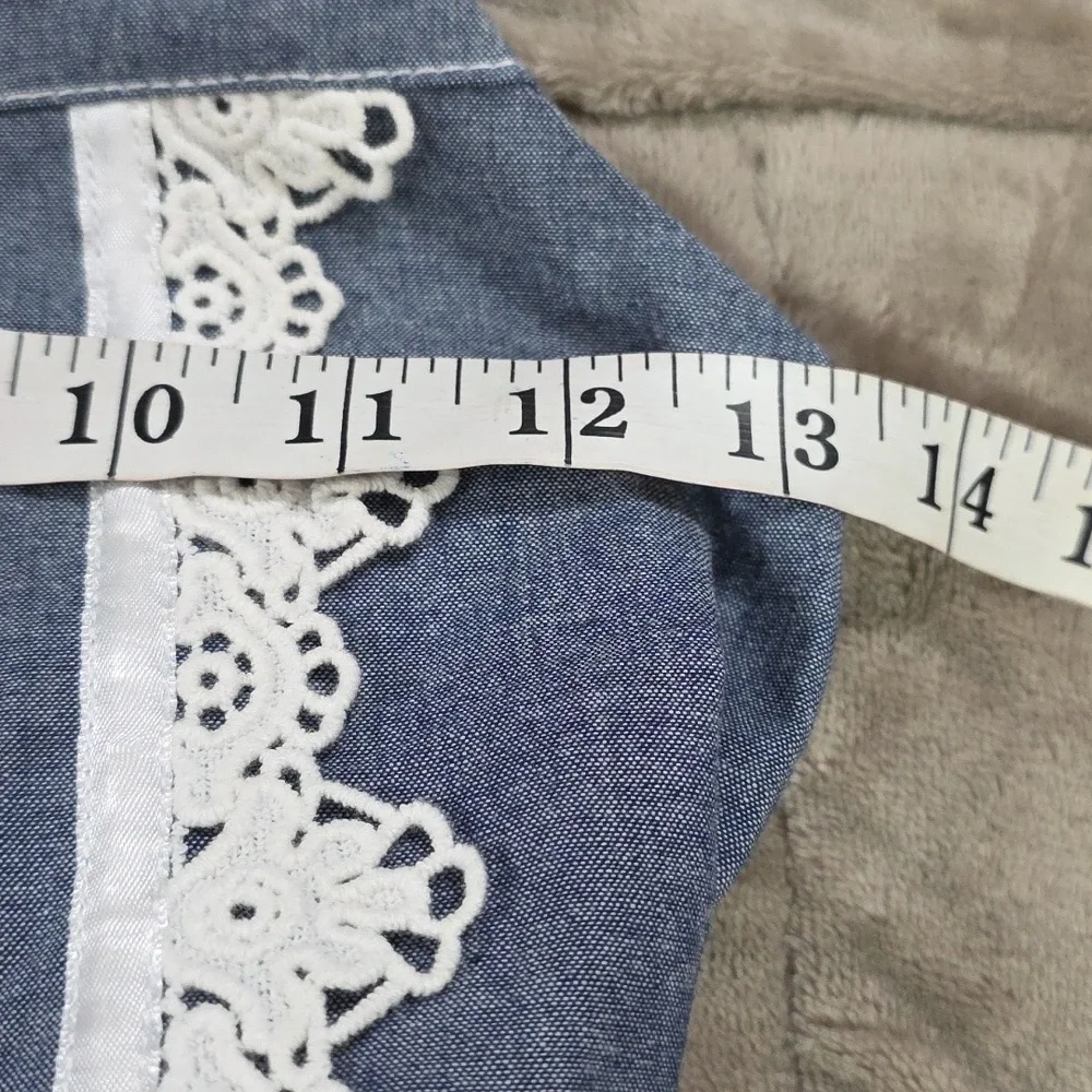 Bonnie‎ Jean Girls Chambray Denim Dress White Tulle Lace Ties Sz 14 EUC